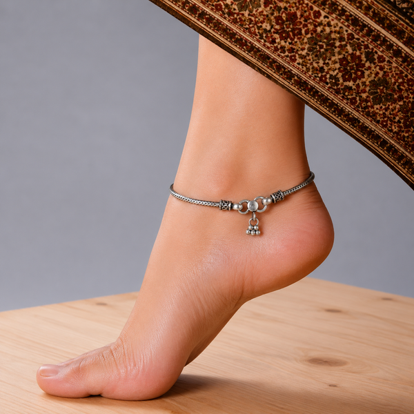 (Pair) Arka Oxidised Silver Anklet