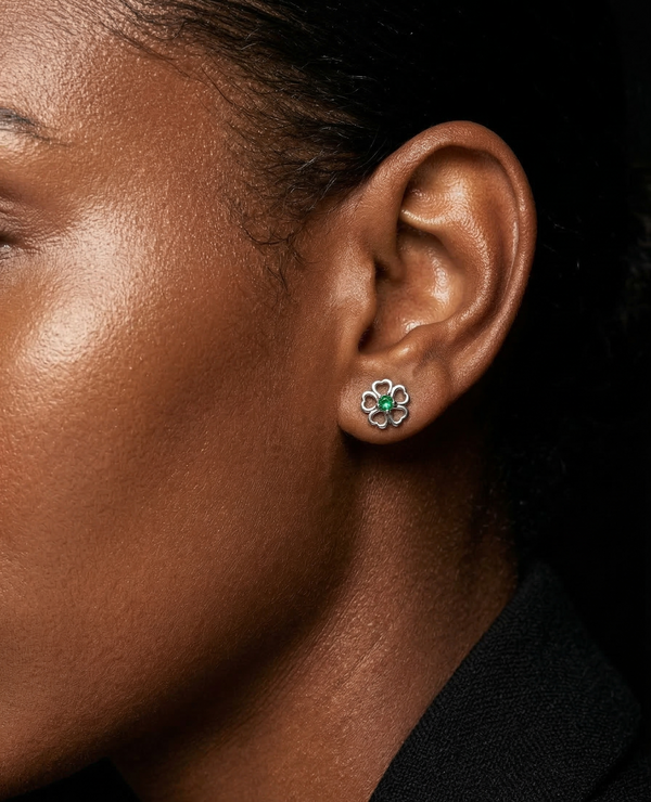 92.5 Silver Green Bloom Studs