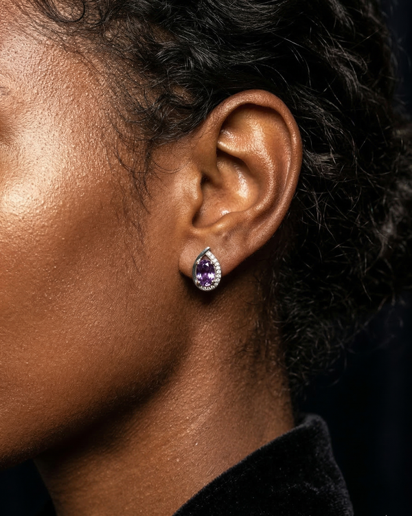 92.5 Silver Amethyst Drop Studs