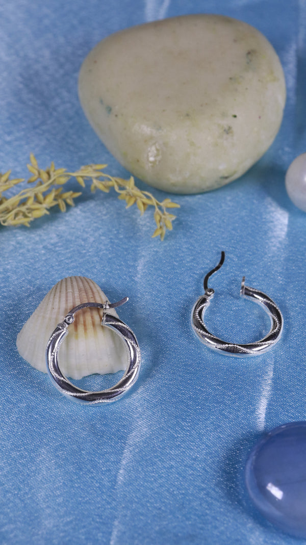 925 Sterling Silver Rope Twist Hoops.