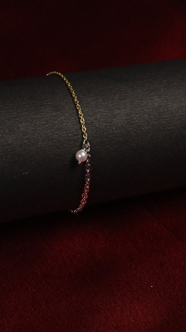 925 Sterling Silver Dual Tone Pearl Charm Bracelet