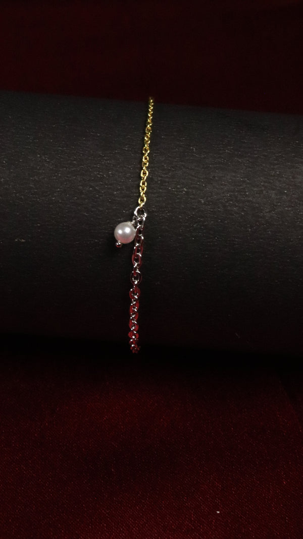 925 Sterling Silver Dual Tone Pearl Charm Bracelet