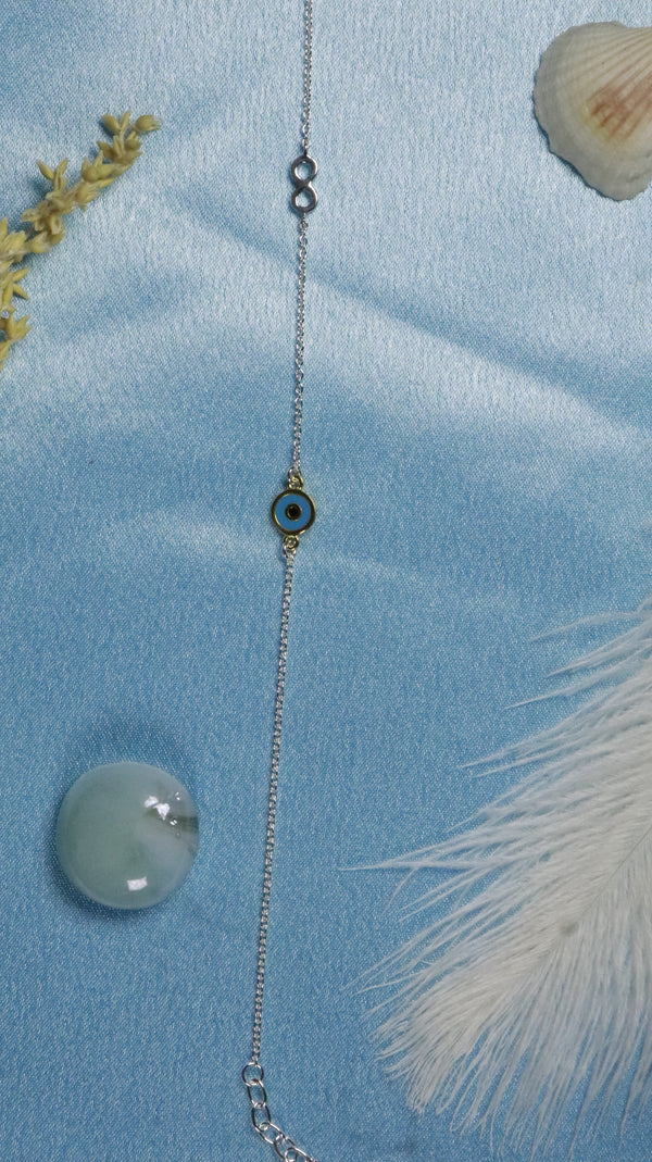 925 Sterling Silver Evil Eye Infinity Anklet
