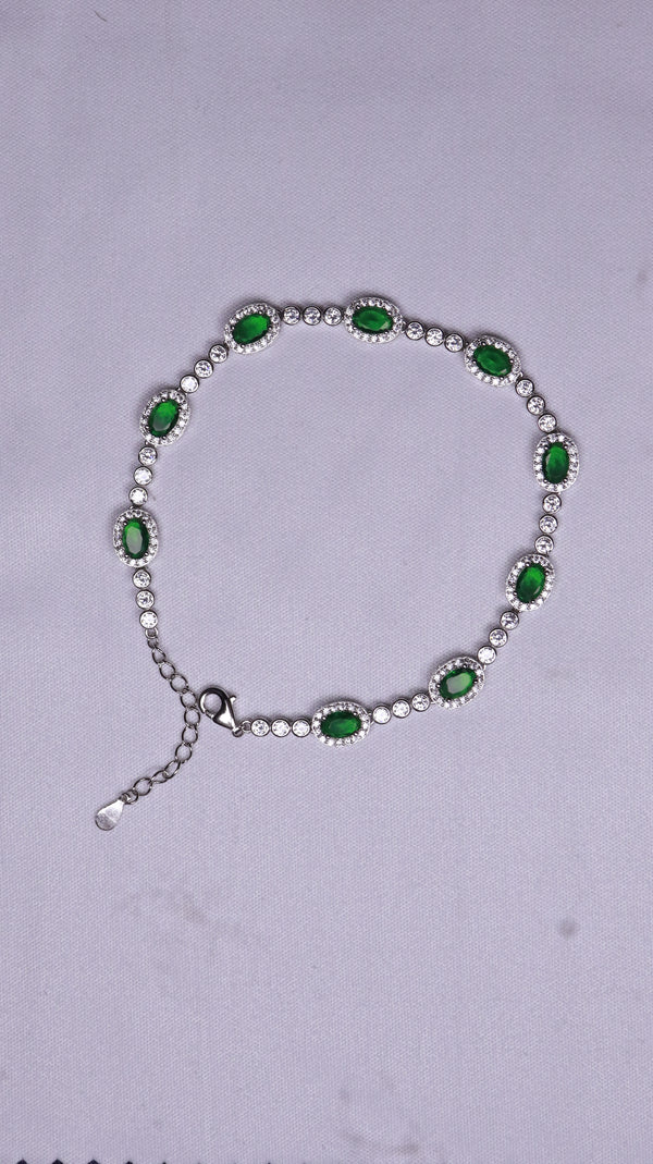 925 Sterling Silver Emerald Glow Silver Bracelet