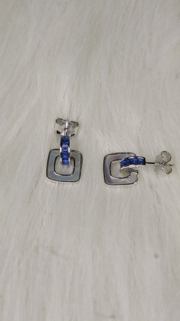 925 Sterling Silver Blue Square Spark Earrings