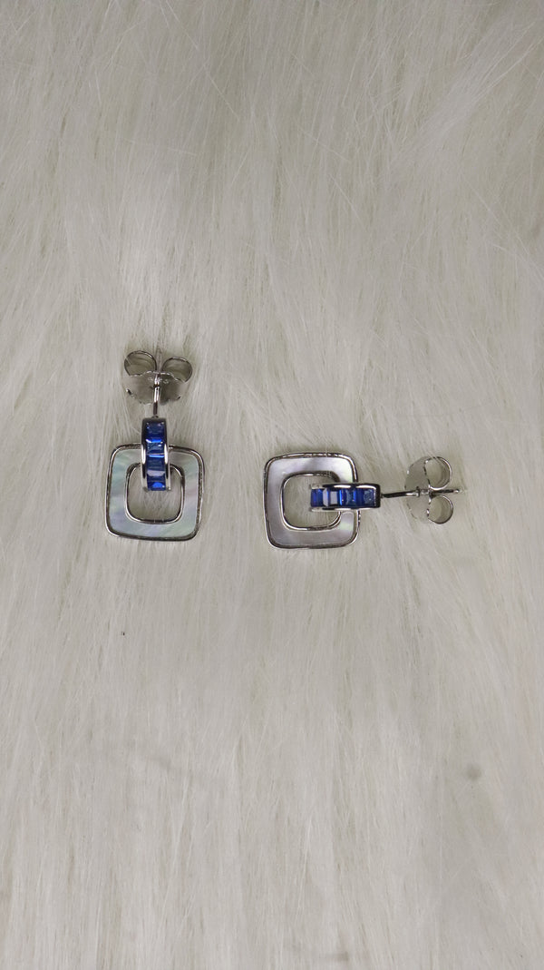 925 Sterling Silver Blue Square Spark Earrings