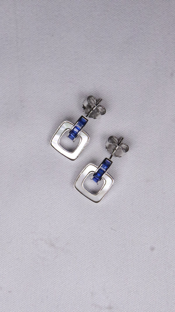925 Sterling Silver Blue Square Spark Earrings