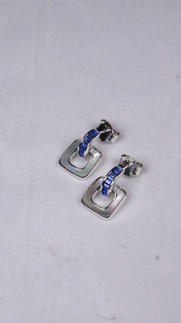 925 Sterling Silver Blue Square Spark Earrings