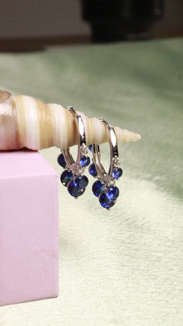 Blue Drop Silver Hoop Earrings