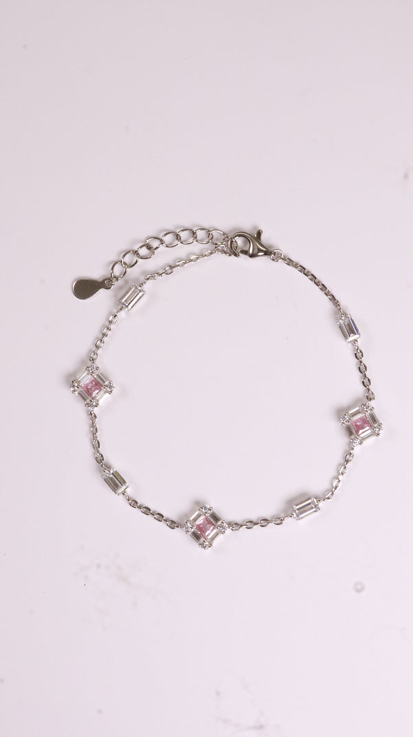 92.5 Sterling Silver Pink Spark Link Bracelet