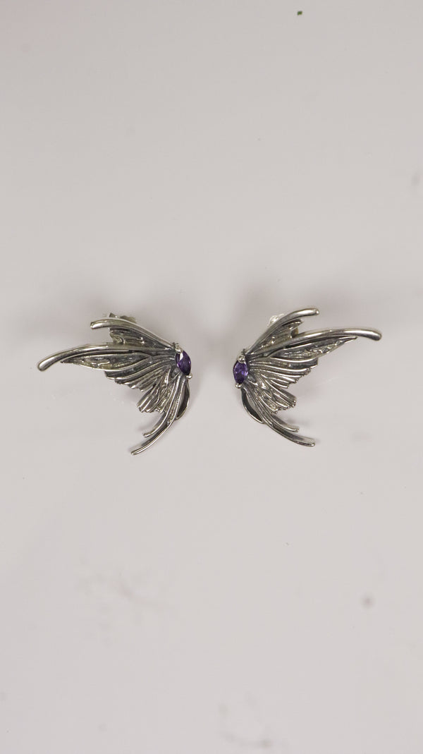 Angel Wing Silver Stud Earrings
