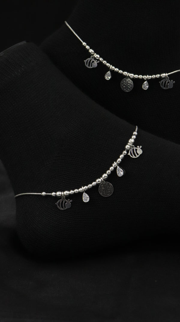 925 Sterling Silver Oxidised Chandni Charm Anklet.