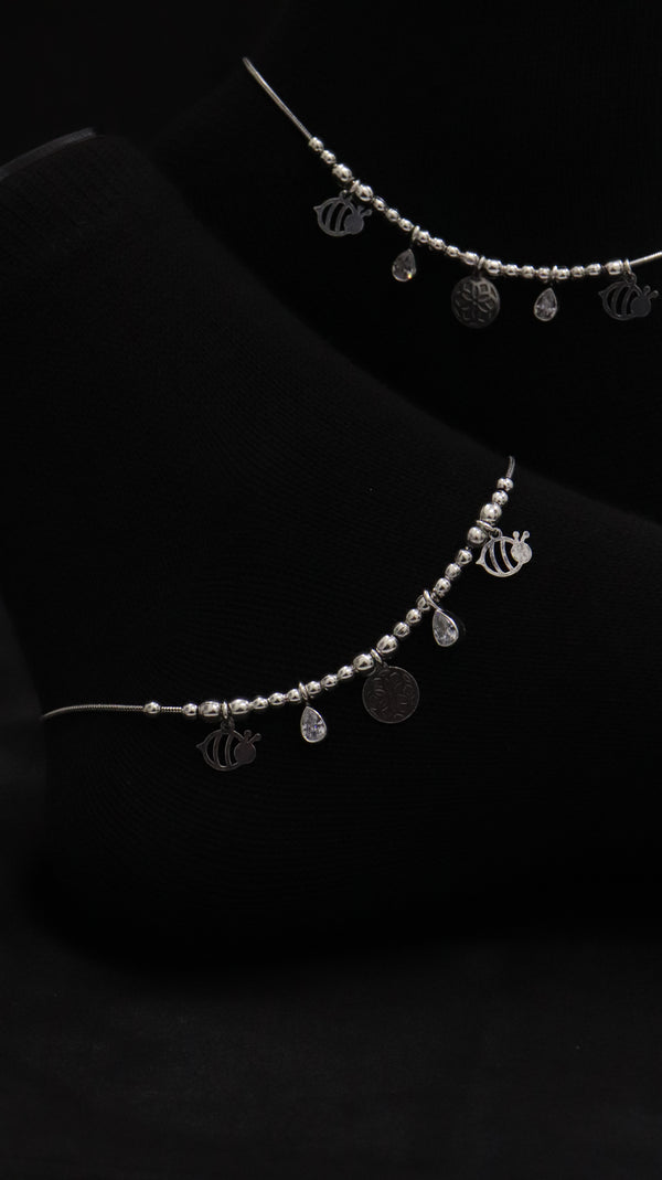 925 Sterling Silver Oxidised Chandni Charm Anklet.