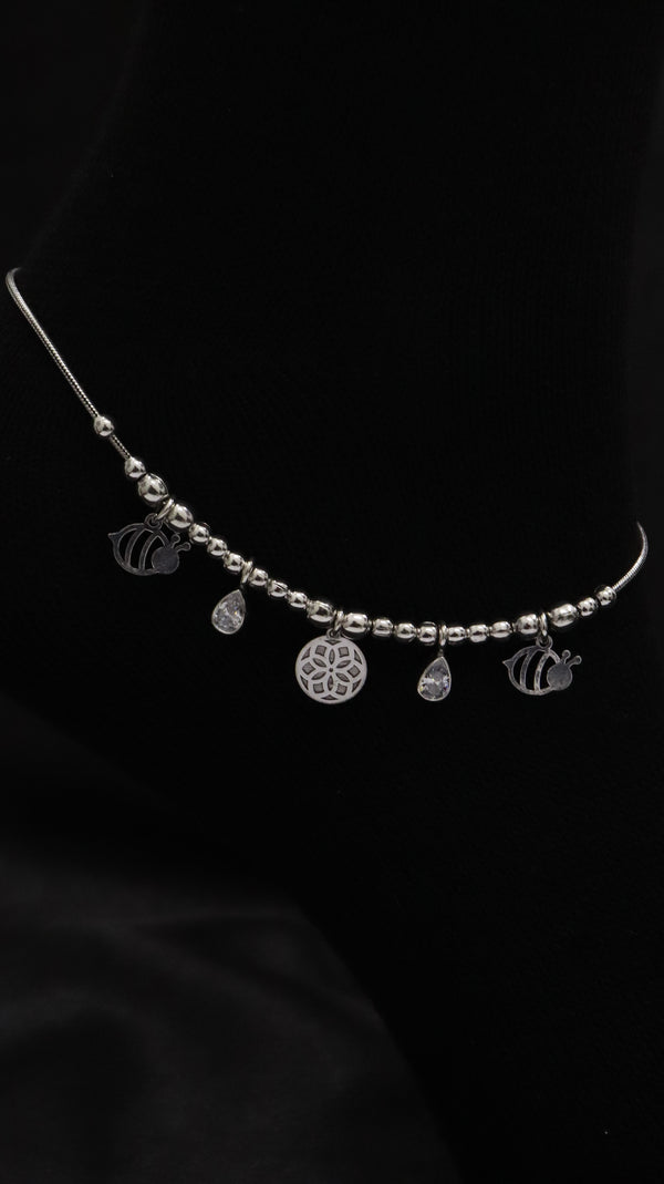 925 Sterling Silver Oxidised Chandni Charm Anklet.