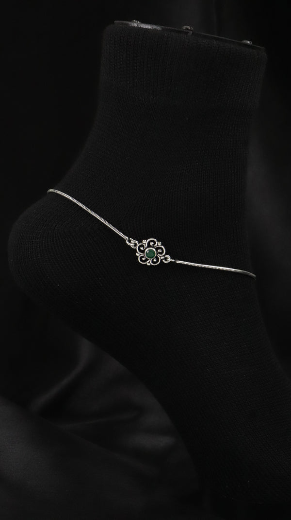 925 Sterling Silver Oxidised Floral Anklets.