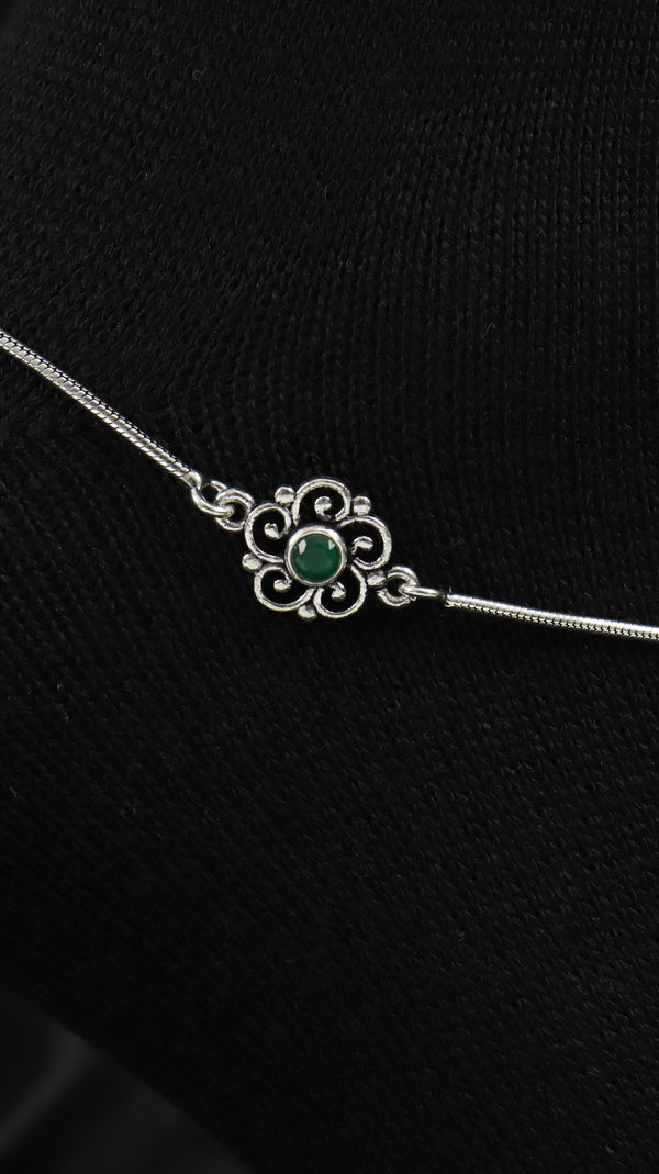 925 Sterling Silver Oxidised Floral Anklets.