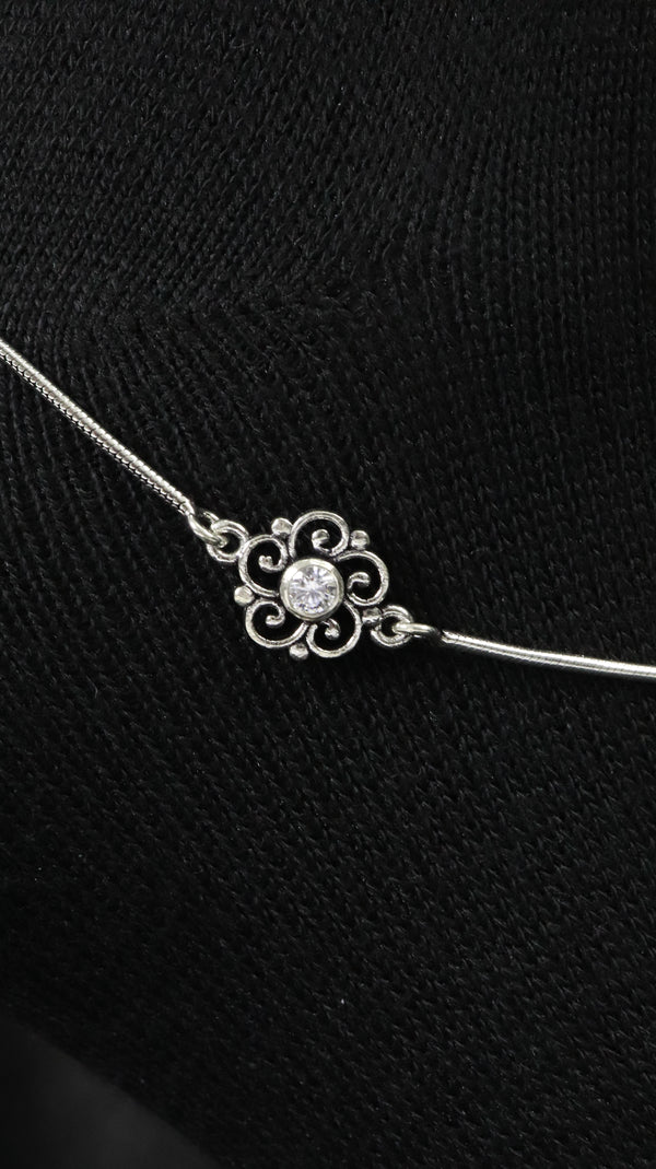 925 Sterling Silver Oxidised Floral Anklets.