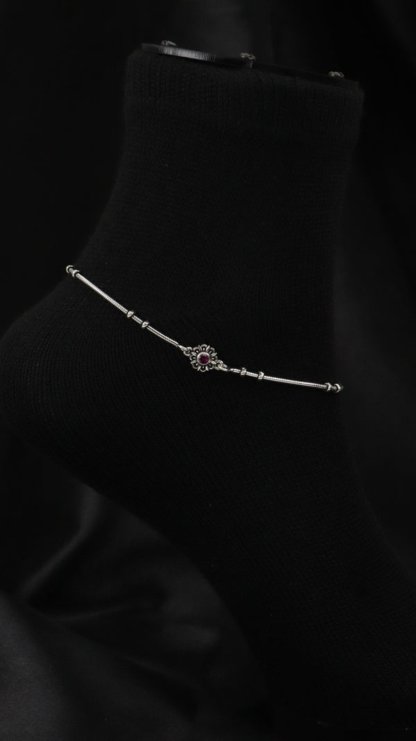 925 Sterling Silver Oxidised Floral Anklets.