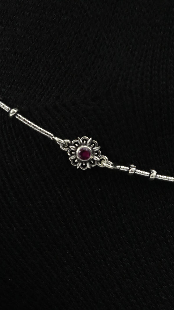 925 Sterling Silver Oxidised Floral Anklets.