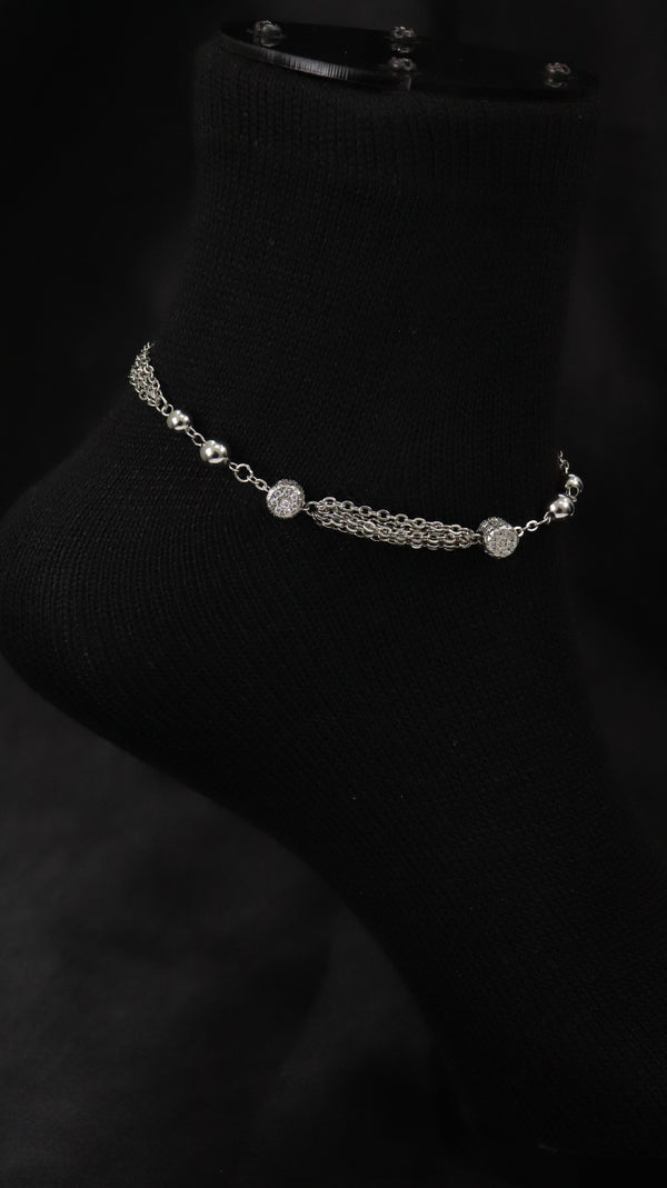 Silver Layer Charm Anklet