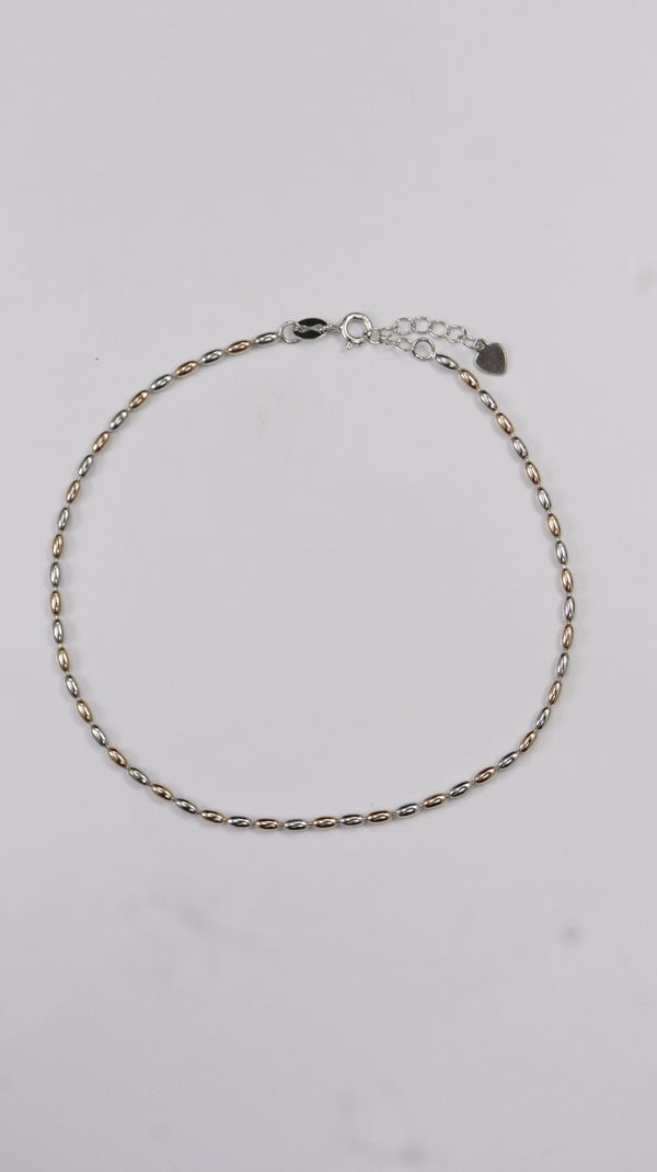 925 Sterling Silver Twin Tone Minimal Anklet.