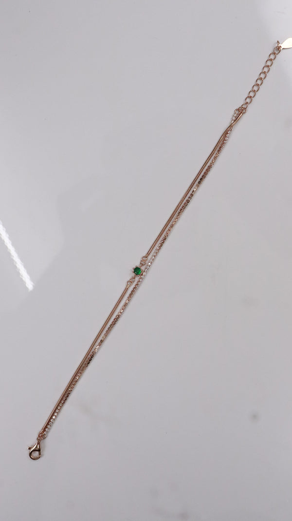 92.5 Sterling Silver Green Dot Chain Bracelet