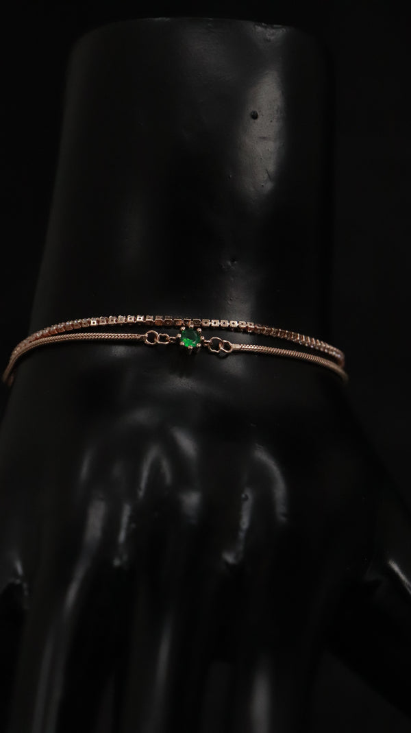 92.5 Sterling Silver Green Dot Chain Bracelet