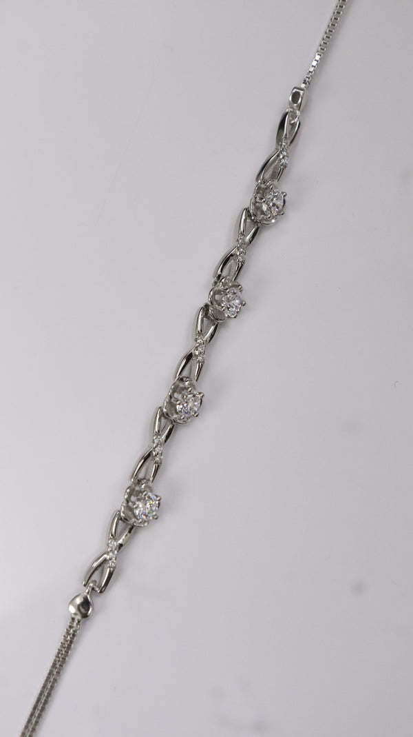 92.5 Sterling Silver Floral Stones Bracelet