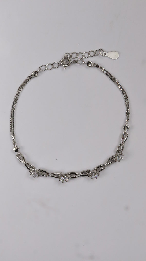 92.5 Sterling Silver Floral Stones Bracelet