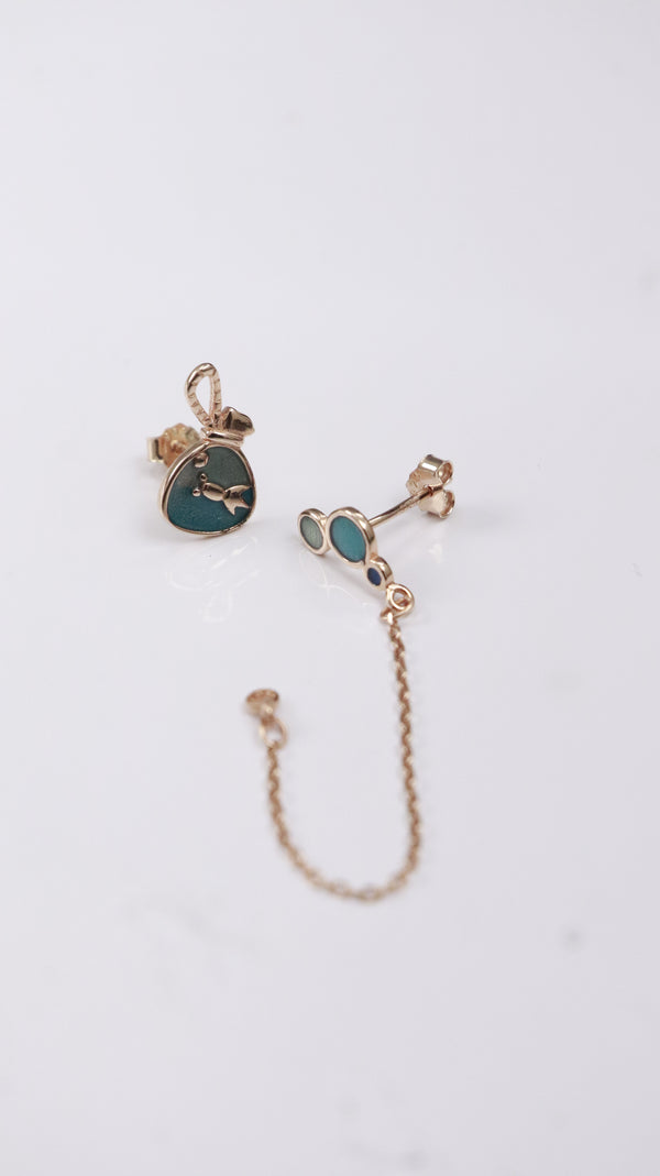 Teal Charm Chain Silver Earrings