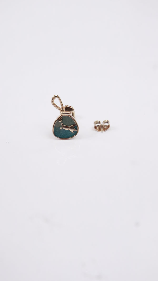 Teal Charm Chain Silver Earrings