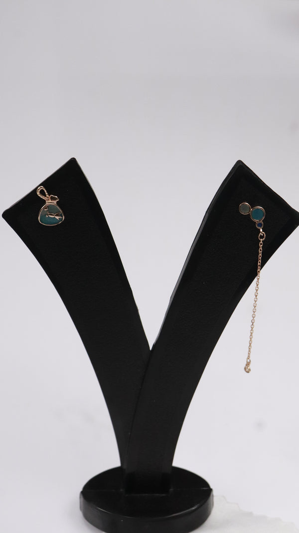 Teal Charm Chain Silver Earrings