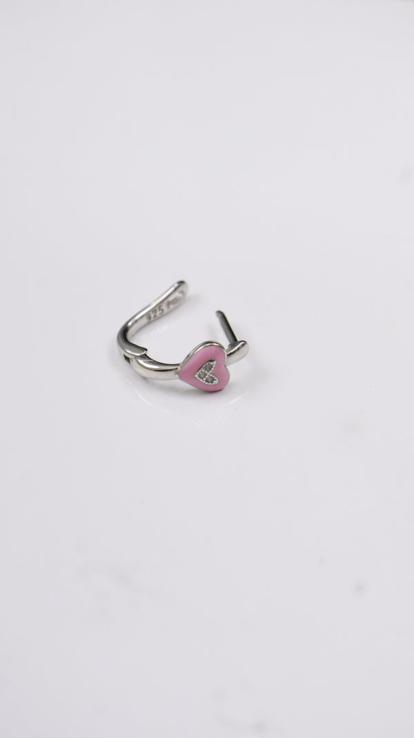 Pink Heart Silver Hoop Earrings