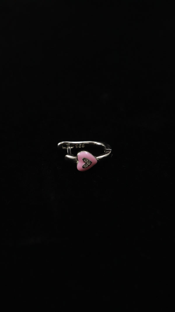 Pink Heart Silver Hoop Earrings