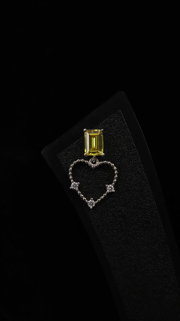 Yellow Heart Drop Silver Earrings