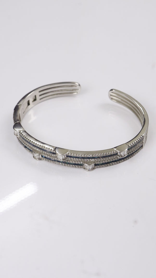 92.5 Sterling Silver Blue Line Glow Cuff Premium Bracelet