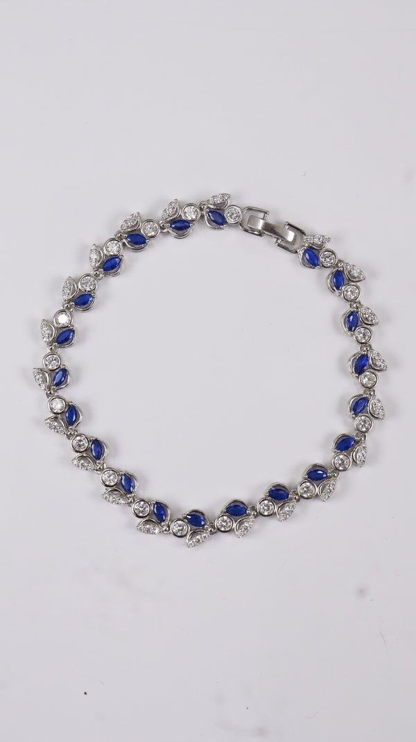 92.5 Sterling Silver Blue Leaf Spark Premium Bracelet