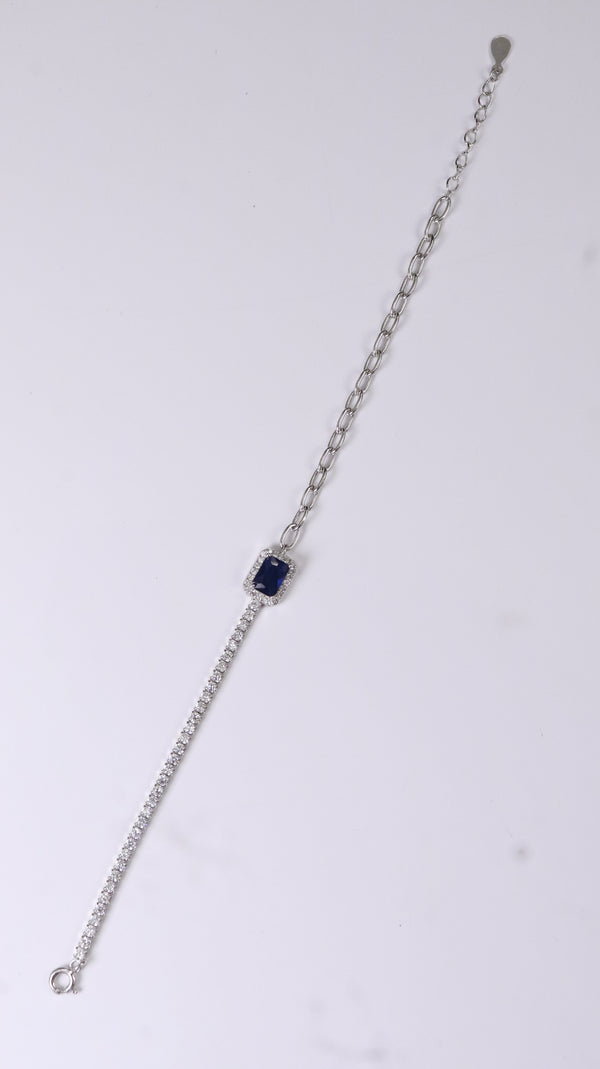 92.5 Sterling Silver Blue Stone Dual Chain Bracelet