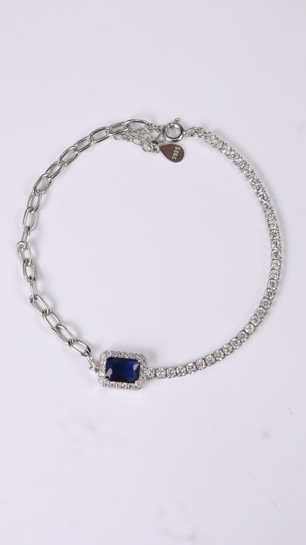 92.5 Sterling Silver Blue Stone Dual Chain Bracelet
