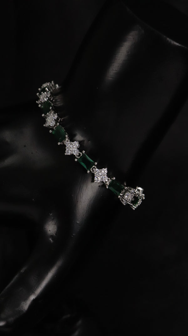 92.5 Sterling Silver Green Sparkle Premium Bracelet