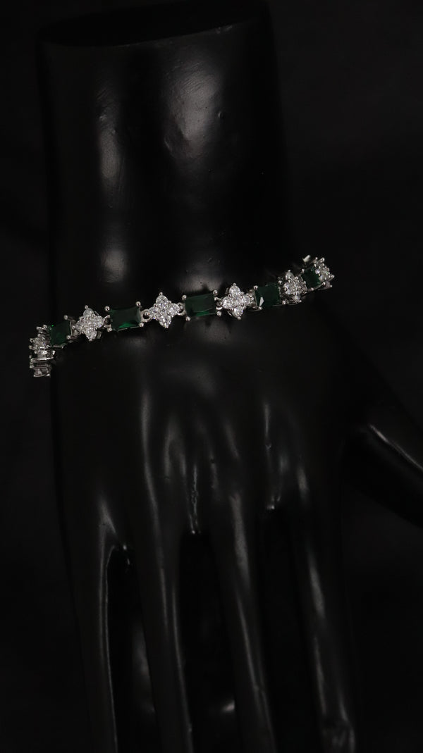 92.5 Sterling Silver Green Sparkle Premium Bracelet