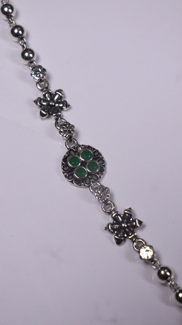 (Pair) Meher Silver Oxidised Anklet