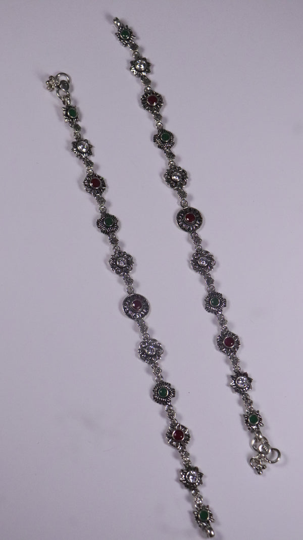 (Pair) Rangrez Silver Oxidised Anklet
