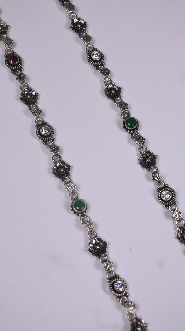 (Pair) Neelima Silver Oxidised Anklet