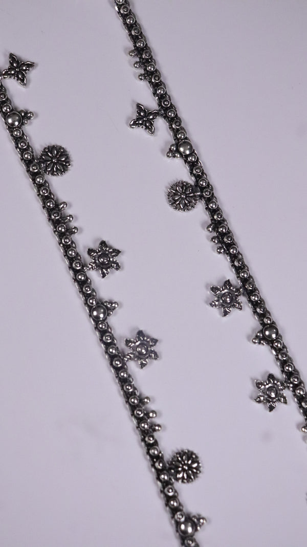 (Pair) Rohini Oxidised Silver Anklet