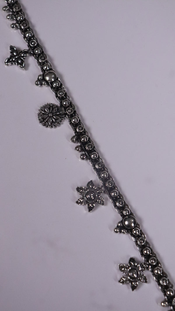 (Pair) Rohini Oxidised Silver Anklet