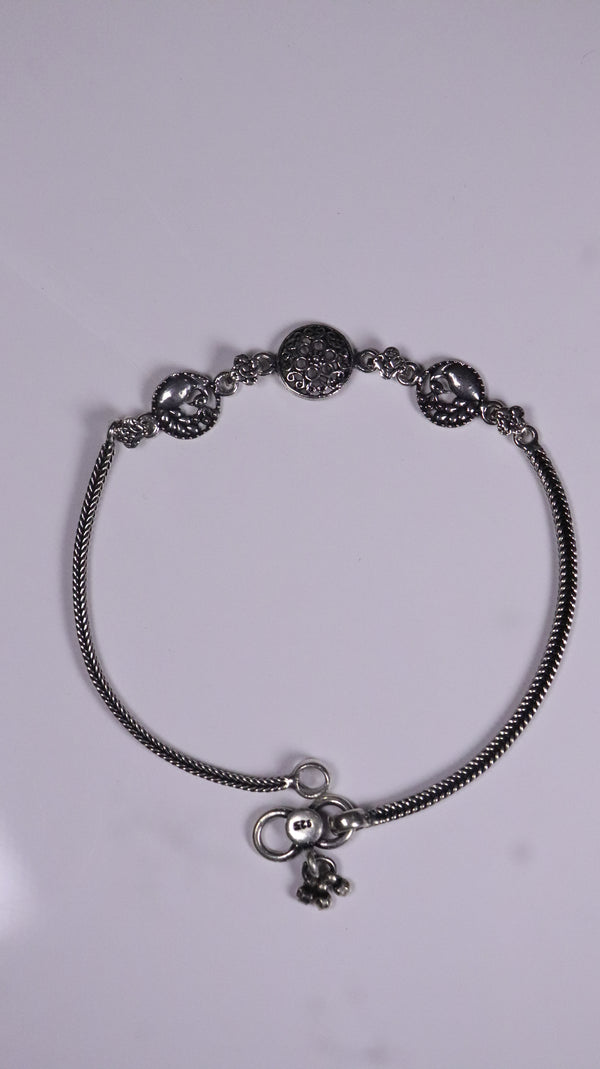 (Pair) Ashvattha Oxidised Silver Anklet