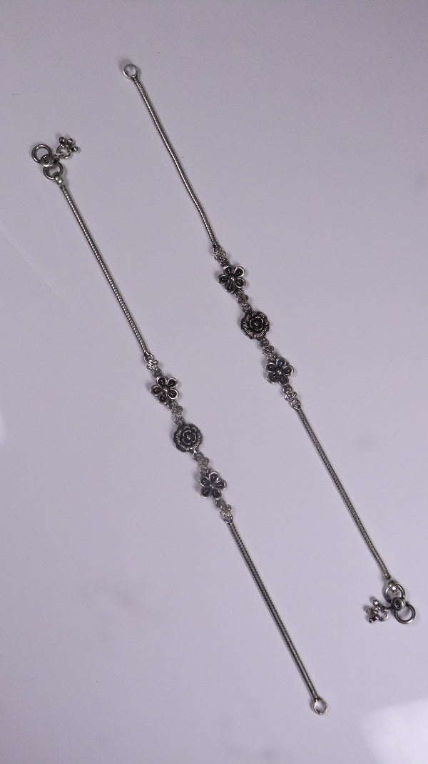 (Pair) Pushpavati Oxidised Silver Anklet