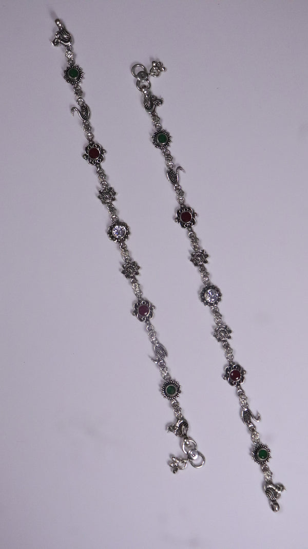 (Pair) Raka Silver Oxidised Anklet