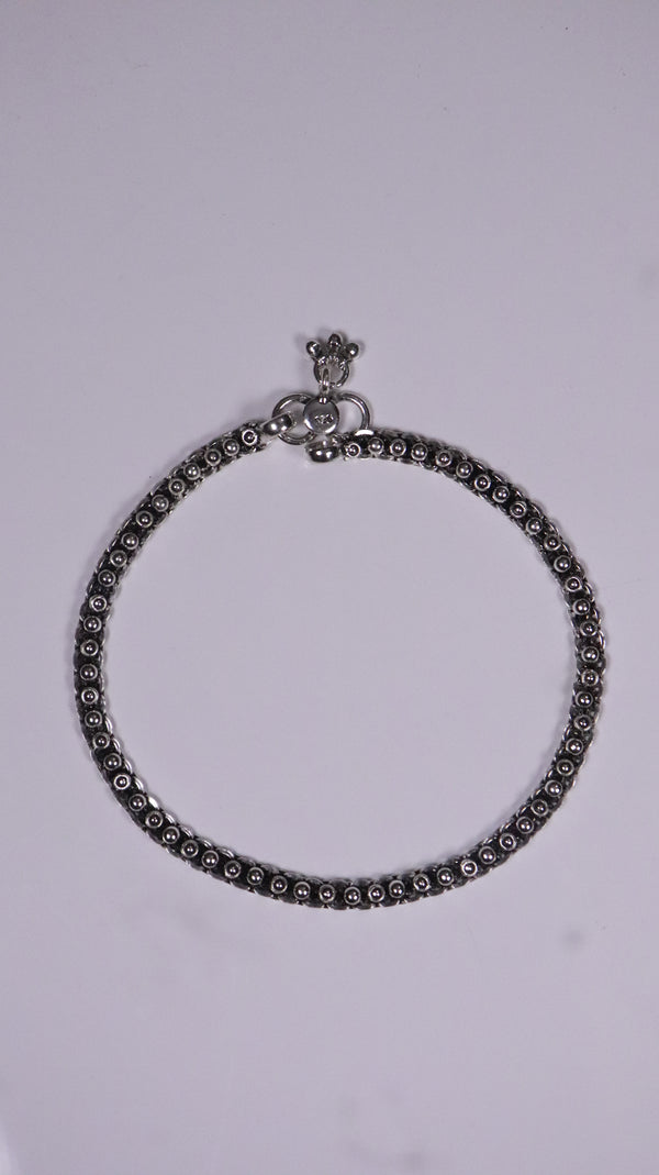 (Pair) Leher Silver Oxidised Anklet